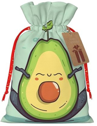Dwrepo Niedliche Yoga-Avocado-Geschenktüten mit Kordelzug, mit Etiketten, Weihnachtsgeschenktüten, Urlaubsgeschenktüten für Party, Geschenk, Größe M