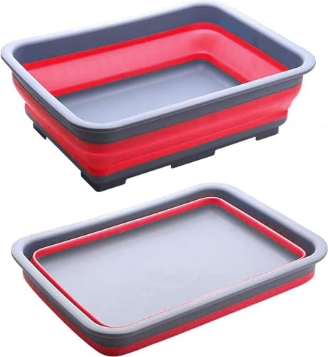 ACUNA Folding Collapsible Washing Up Bowl 10 Litre | Large Wash Basin Retractable Portable Thickened Travel Wash Foam Foot Travel Outdoor Car Laundry Washing Basin (Red)