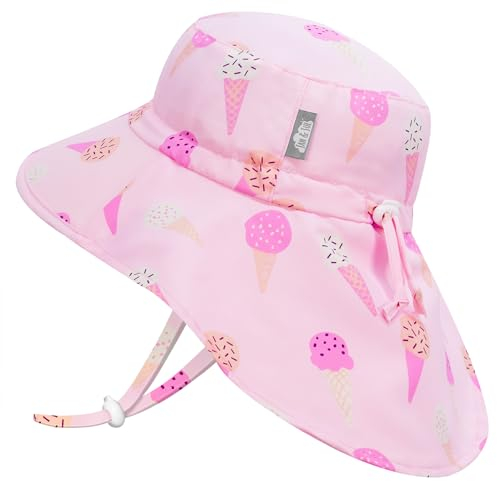 Jan & Jul Baby Sonnenhut für Mädchen mit Verstellbarem Kinnriemen (M: 6-24 Monate, Rosa Eiscreme)