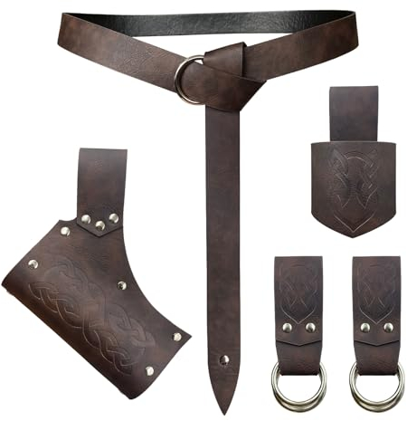 HiiFeuer 5 Stück Mittelalter Gürtel Kostüm Zubehör Renaissance Rock Wanderung Wikinger Horn Gürtel Holster Dolch Holster Schwert Frosch (Braun A)