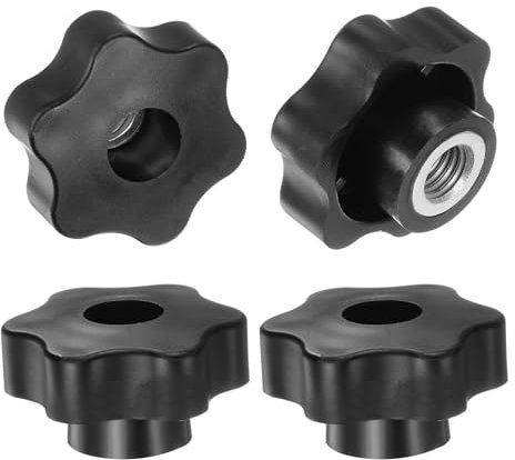 QUARKZMAN 4 Stück Sterngriffmutter M12 Flügelmuttern mit Gewinde, Rändelmutter Handgriff Durchgangsloch Klemmmutter 48mm Spannknopf Sterngriffe für Maschinen Anlagen Fitnessgeräte, Schwarz