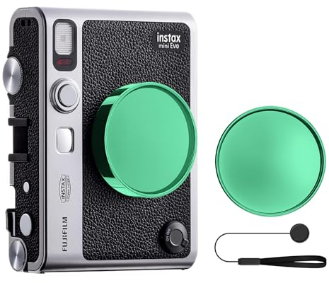 MUZIRI KINOKOO Objektivdeckel für Fuji Instax Mini EVO Sofortbildkamera, hochwertige Mini EVO-Objektivabdeckung aus Kunststoff mit Beflockung innen und Anti-Verlust-Seil - Grün