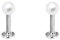 DENI 2 Labret-Piercings mit weißer Perle, 3 mm, Tragus und jedem Teil des Ohrs, kurzer Stab 6 mm und Dicke 1,2 mm, Silber