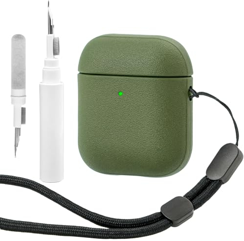 Teyomi Funda de TPU Compatible con AirPods de 2ª generación con Kit de Limpieza, Funda Protectora para Apple Airpods 2 con Correa de muñeca, diseño táctil de Cuero para Airpods 1 y 2 (Verde Claro)