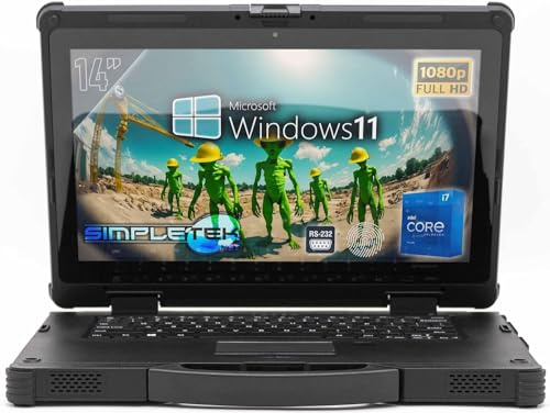 SIMPLETEK - Laptop Rugged Core i7 11. Generation Display 14 Zoll FHD | 16 GB RAM und SSD 2 TB Windows 11 Pro | Stoßfest Staubdicht IP65 zertifiziert | mit Seriell RS232