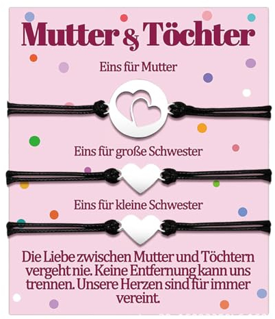 Geschenkset für Mutter und 2 Töchter: Passende Armbänder für ein wunderbares Familienband. Geschenk zum Muttertag, Geburtstag oder einfach so. Schmuck mit Herzanhängern für Mädchen und Damen.