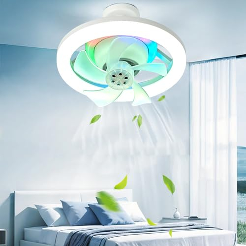 UDIYO 24W Deckenventilator mit Beleuchtung, Deckenventilator mit Fernbedienung, Dimmbar Leise Reversible, LED Deckenleuchte mit Ventilator für Schlafzimmer Esszimmer Licht (Bunt)