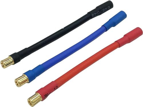 Nuofany 3 Stück/Set 6,5 mm Bullet Stecker auf Buchse, 10 AWG, 10 cm ESC-Verlängerungskabel für ferngesteuerte Autos, Boote, bürstenlose Motoren, ESC