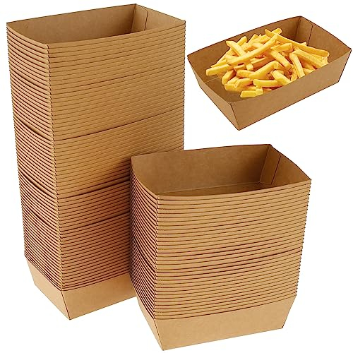 Gatphy 100Pcs Barquettes en Carton Barquette Frites Jetable Carton Assiette Brune en Carton Papier Recyclable Plateau pour Collations Frites Salade Sushis Gâteau(13x8x4cm)