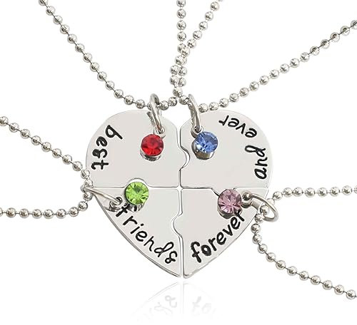 IBXWMNG Lot de 4 colliers BFF pour filles - Symbole d'amitié éternelle - Pendentifs en argent avec chaînes - Idéal pour cadeaux d'anniversaire