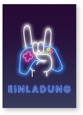 Friendly Fox Gaming Einladung, 12 Einladungskarten Kindergeburtstag Gamer Geburtstagseinladungen Spieleabend Zocker Party