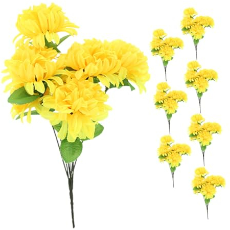 Garneck 8stücke Gelbe Chrysanthemen Friedhofsblumenschmuck Künstliche Dekoration Grabblumen Für Draußen Blumenstrauß Für Opfer Gedenkblumen Layout-friedhofs-chrysanthemen-Requisite