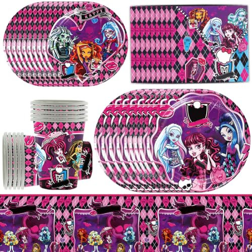 PLNVNVP 81 Pcs Monster Thème Party Vaisselle, Vaisselle de fête pour Enfants, Assiettes, Serviettes En Papier, Tasses, Nappe, Set de Vaisselle pour Fête d'anniversaire -10Position