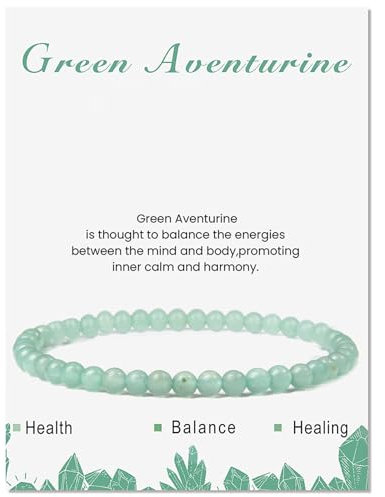 Uwiyo Echtes Naturstein Armband, 4mm Edelstein Armband Perlenarmband Yoga Armbänder Kugelarmband für Damen Mädchen Geschenk für Geburtstag Muttertag Weihnachten (Grün Aventurin)