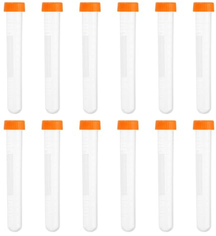 PATIKIL 30 Pièces 15ML Tubes En Plastique À Centrifuger Orange | Tube À Centrifuger À Fond Rond Avec Bouchons À Vis Et Graduations Zone D'écriture Pour Liquide De Laboratoire