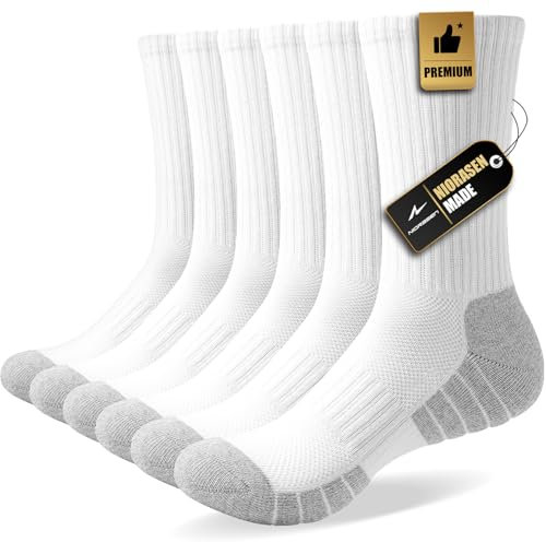 Niorasen Socken Herren Damen, 6 Paar Atmungsaktive Wandersocken Tennissocken Sportsocken, Baumwolle Gepolsterte Hochleistung Laufsocken Arbeitssocken, 43-46 39-42 35-38 47-50