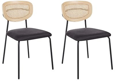 Beliani Esszimmerstuhl 2er Set Rattan natürlich Wiener-Geflecht Stoff schwarz Mayetta