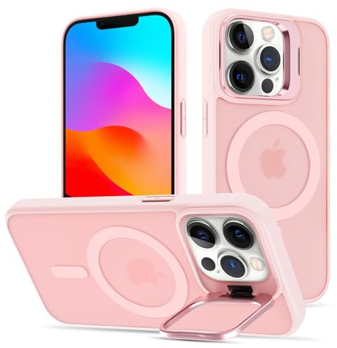 nicekool Cover per iPhone 12 Pro Max Compatible avec MagSafe con Cavalletto, Magnetica Custodia con Supporto FotocameraRegolabile Integrato Traslucida Opaca Posteriore Sottile Antiurto Case, Rosa