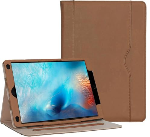 [Corner Protection] Multi-Angle Viewing Stand Case for iPad Pro 12.9 Inch 2015/2017 1st and 2nd Gen Models, Premium Leather, Magnetic Flip Stand Cover Auto Wake/Sleep (Brown)