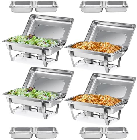 Wilprep 4 PCS Calentadores de Comida para Buffet Acero Inoxidable con 4 Platos Completos y 8 Medios Platos Chafing Dish para Buffet de Catering y Fiestas (4pcs 4x1+8x1/2)