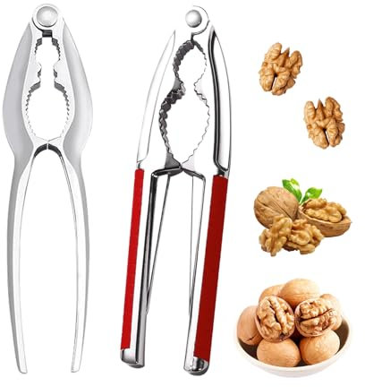 GxDxmBd 2 PCS Schiaccianoci,Acciaio Inox schiaccianoci,Noce Pinze,con Impugnatura Antiscivolo,Schiaccianoci Multifunzione,Schiaccianoci in Metallo,per Noci,mandorle,nocciole,Frutti di Mare (B)
