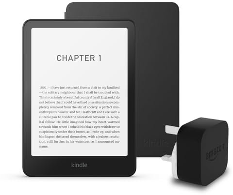 Kindle Paperwhite (2024 Release) 16 GB with ads, an Amazon Fabric Cover and an Amazon Powerfast 9W Power Adapter