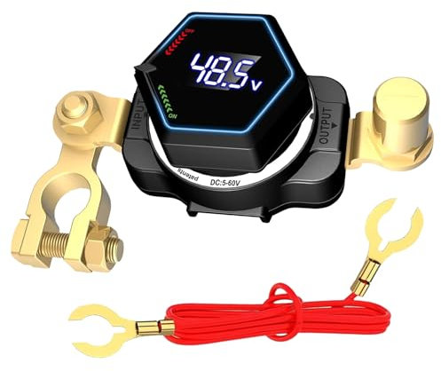 Top Post Battery Isolator Switch with Voltmeter, DC 5-60V Master Isolator On Off Kill Switch Power Cut/Shut Off Switch for Marine Boat RV Car Truck Camper Trailer