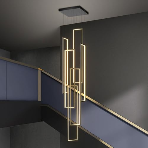 WLBHWL Lámpara Colgante De Araña Grande De 6 Luces, Lámpara Colgante De Techo Regulable LED Moderna De 150 W para Escalera, Hotel, Villa, Lámpara De Techo Alto Negra/Dorada, D23.6 Pulgadas