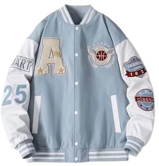 Oanviso Unisex Bomberjacke College Oversized Herren Damen Trend Bedruckte Jacke 90S Y2K Racing Jacket Casual Baseball Jacke Outwear Teenager Übergangsjacke Streetwear
