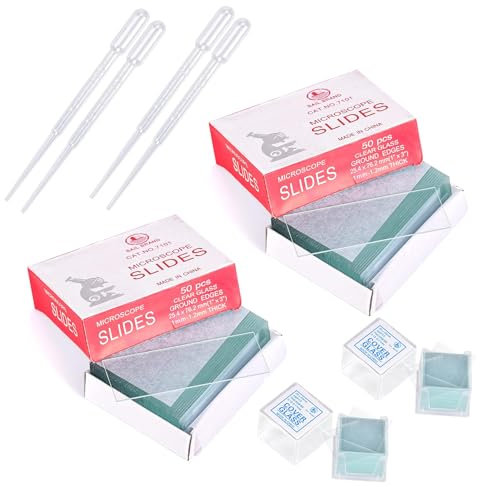 100 Stück Vorgereinigte Mikroskop Objektträg 76x25 mm,und 200 Stück Mikroskop-Deckgläser 20x20 mm,mit Tropfer (100)
