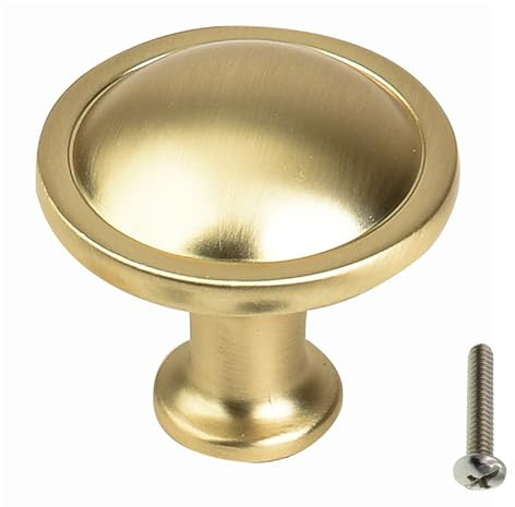 highdecora Round Cabinet Door Knobs and Handles, Single Hole Cupboard Drawer Pulls, Small Knobs with Screws for Wardrobe, Cabinets, Doors, Drawers, Diameter 33mm, Height 30mm, Pack of 6 (Gold Gloss)