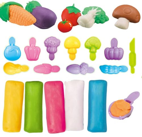 GmwyCzV 19 Stück Knete Zubehör Set, Gemüsefarm Plastilin Knetwerkzeug für Kinder mit Modelliermasse, Knete Set, Kinderknete Knetwerkzeug, Geschenk für Jungen und Mädchen im Alter von 2-12 Jahren