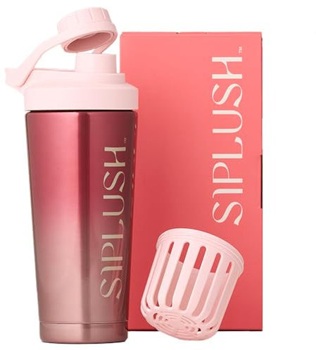 SIPLUSH Paradise - Botella mezcladora de acero inoxidable aislada para mezclas de proteínas, batidos y entrenamiento previo, con tapa giratoria y agitador sin ruido, 24 onzas (Pismo Sunset)
