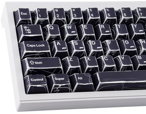 PBT Keycaps,136 Keys Japanese Manga Black Keycaps, Minimalist Retro Style Cherry Profile Dye-Sublimation Custom Keycap for Cherry Gateron MX Swithes ISO/ANSI UK Layout Mechanical Keyboards