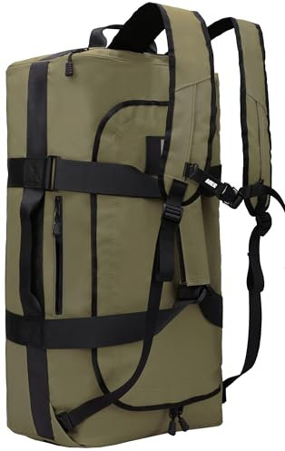 MIER Mochila de lona de 60 L, resistente, convertible, resistente al agua, deportiva, con correas para el hombro, para viajes, noche, camping, Verde militar, (60L) UK, Bolsas de gimnasio