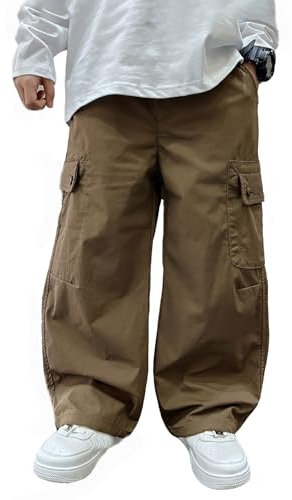 Generico da Ragazzo 14 Anni Pantaloni Cargo Casual Estivi per Bambini, Tinta Unita, Larghi, per Sport e Abbigliamento Sportivo Salopette Bambina 8 Anni (Coffee, 10-11 Years)