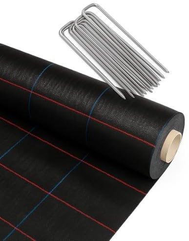 JARDIN202 - Malla Antihierbas (Negro) 120gr | Resistente Estabilizada UV | Malla contra Las Malas Hierbas | 3 x 50 m + 150 Anclajes -