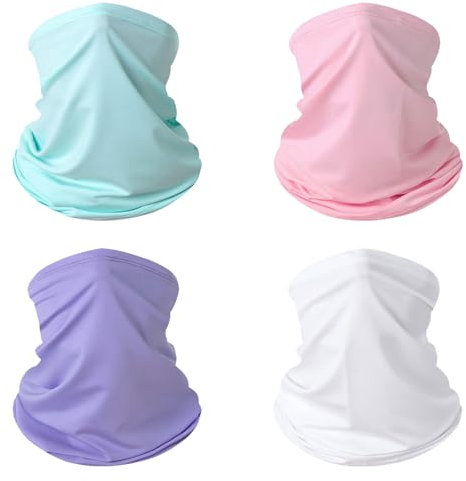 SMEHCF 4 Rafraîchissants Cache-cou Polyvalents Bandanas pour Femmes Hommes Bandeau Cagoule Cheveux Foulard Demi Masque Blanc Violet Clair Rose Bleu Ciel