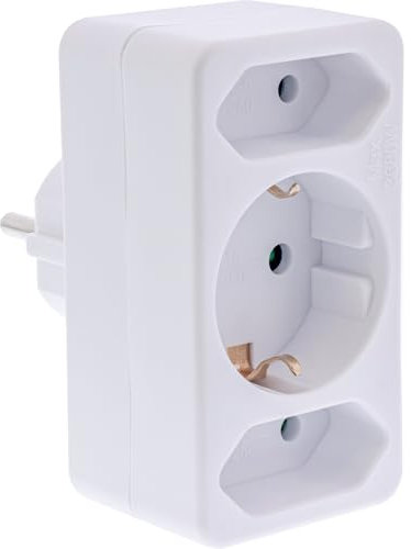 InLine Steckdosenadapter mit Berührungsschutz, 2x Euro + 1x Schutzkontaktbuchse an Schutzkontaktstecker, weiß, 16471B