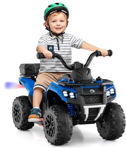Maxmass 6V Kids Electric Quad Bike, Battery Powered Ride on ATV Car with Spray Function, Horn, Music, LED Lights, Storage Basket, Children Electric Vehicle Toy Cars for 18+ Months Old (Blue)