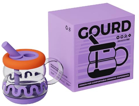 Eced Coffee Glass - Tazza a forma di con cannuccia, con manico | bevande riutilizzabili calde e resistenti e riutilizzabili