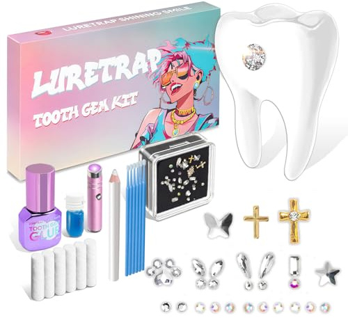 PlainFylora Luretrap DIY Tooth Gem Kit Zahnschmuck Set Y2K Trendiges 30-teiliges Kristallzahn-Edelstein-Set – Entfesseln Sie Ihr funkelndes Lächeln