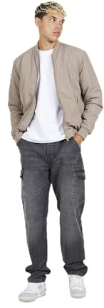 BRAVE SOUL Mens Bomber Jacket Smart Casual Full Zip Up Long Sleeve 100% Polyester Outdoor Jacket for Men, Taupe Colour, Size- S