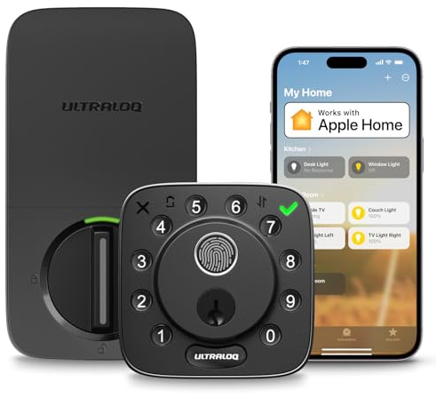 ULTRALOQ Bolt Fingerprint WiFi Smart Lock, funziona con Apple Home, Siri, Alexa, Keyless Entry con ID impronte digitali, telecomando app, catenaccio tastiera, certificato BHMA., facile da installare