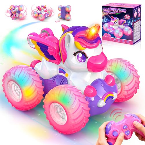 Einhorn Ferngesteuertes Auto, Mädchen Spielzeug Geschenke 3-12 Jahre | 2.4Ghz 4 WD RC Auto Spielzeug Monster Truck mit LED Licht, RC Car Einhorn Geschenk Mädchen