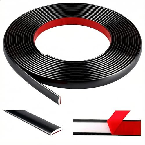 ddckj 6M Black Tile Edging Trim Flexible PVC Self Adhesive Peel and Stick Beading for Mirror Window Frames Cabinet Ceiling (W:0.8 cm, T:0.3 cm)