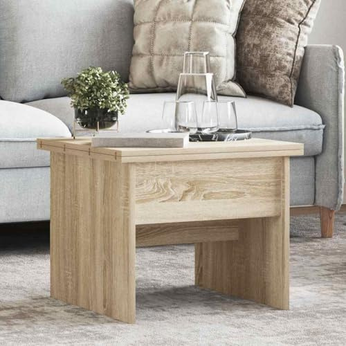 Mandloder Couchtisch Sonoma-Eiche 55x54,5x45 cm, Holzwerkstoff, ausziehbar, höhenverstellbar, fleckenresistent, für Wohnzimmer, praktischer Beistelltisch