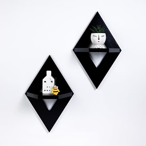 DekoBuzz Wandregal aus Bambus in Schwarz | Set aus 2 geometrischen Schweberegalen aus Holz | Stilvolle Wanddeko für Wohnzimmer, Flur & Büro