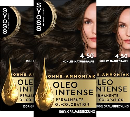 Syoss Oleo Intense Öl-Coloration 4-50 Kühles Naturbraun (130 ml), Haarfarbe | Dauerhafte Haarfarbe mit pflegendem Öl schützt vor Haarschäden, für 100% Grauabdeckung, Coloration ohne Ammoniak