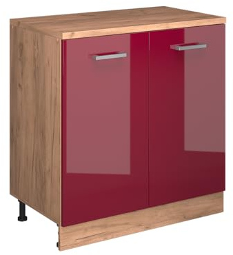 Vicco Küchenschrank für Dachschrägen R-Line, Rot Hochglanz, 80 cm ohne Schräge mit 2 Türen